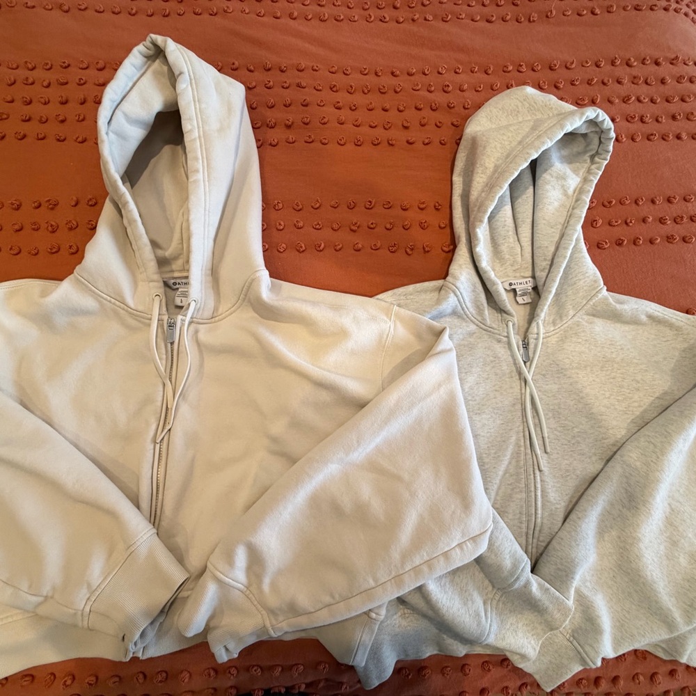 Athleta forever fleece crop full zip hoodies- Cream and Gray